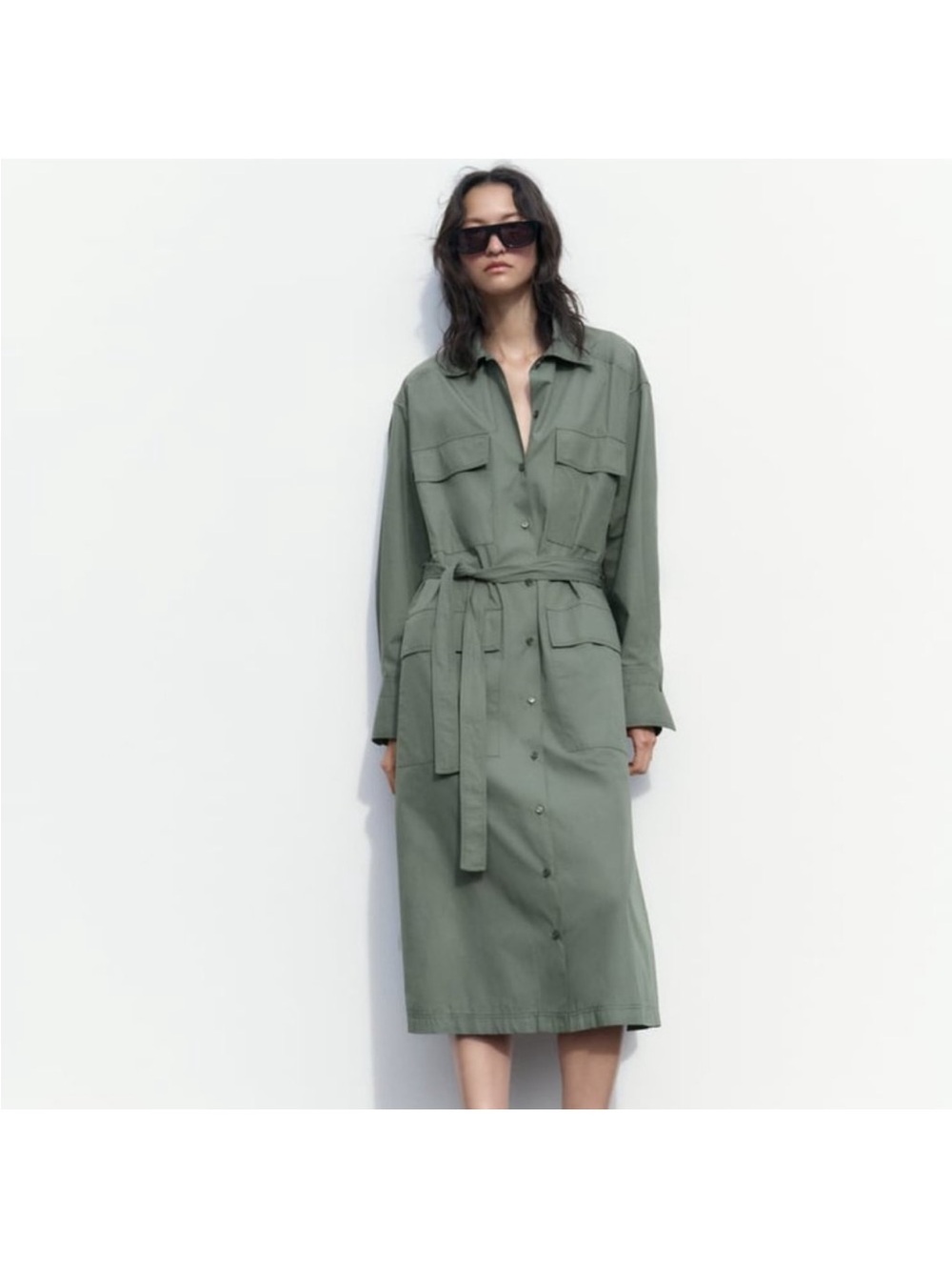 Zara Olive Green Belted Utility shirtDress/Trench Coat
